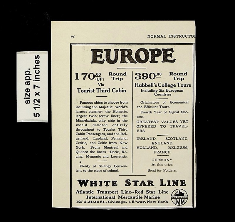 1927 Europe White Star Line Vintage Print Ad 17325