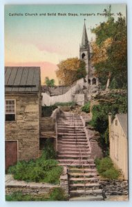 HARPER'S FERRY, West Virginia WV ~ Handcolored CATHOLIC CHURCH Steps  Postcard