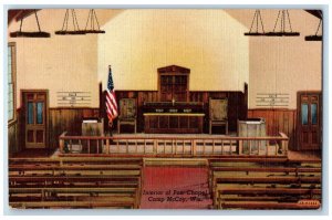 1949 Interior Of Post Chapel Altar Bench Flag Camp McCoy Wisconsin WI Postcard