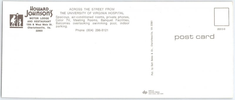 Charlottesville VA Postcard Howard Johnson's UVA Rotunda Dexter Press Chrome