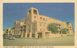 Santa Fe New Mexico La Fonda Hotel Harvey roadside 1951 Postcard autos 21-8815