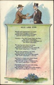 Men Shaking Hands Auld Lang Syne Music Lyrics c1910 Postcard