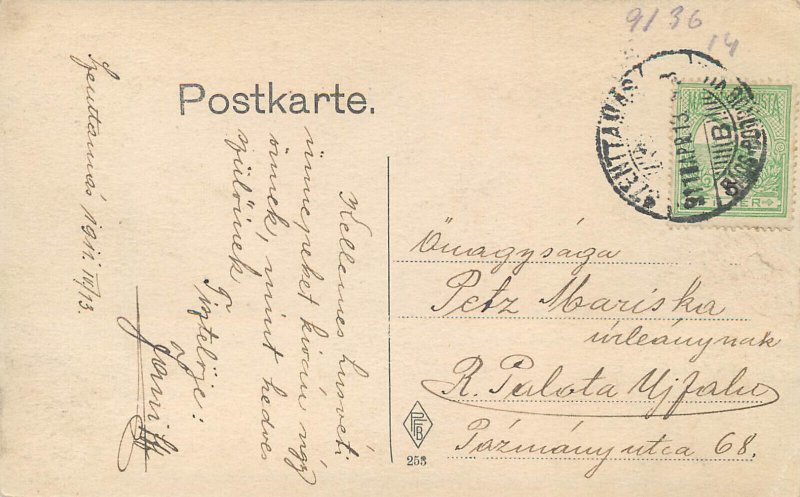 Postcard c.1911 correspondance Hungary Szenttamas hand-drawn landscape art