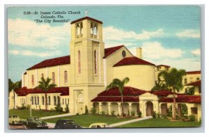 Vintage 1950's Postcard St. James Catholic Church N. Orange Ave. Orlando Florida