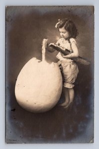RPPC EASTER HOLIDAY GIRL EGG ITALY TO GERMANY STUDIO REAL PHOTO POSTCARD 1902 *