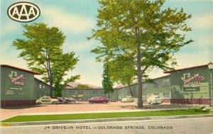 Autos J's Drive In Hotel 1950s Thomas Colorado Springs Colorado Postcard 21-3066