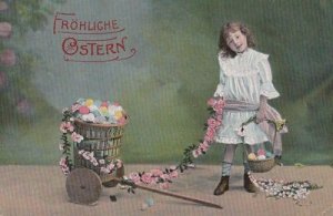 Girl With Flower Daisy Chain Dangling From Antique Basket 1919 Postcard