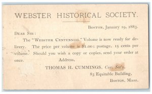 1883 Webster Historical Society Boston Massachusetts MA Antique Postal Card