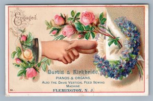 FLEMINGTON NJ BURTIS & KIRKBRIDE PIANOS EMBOSSED VICTORIAN TRADE CARD