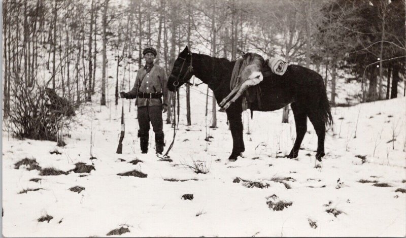 Deer Hunter Horse Rifle (most likely Nanton Alberta area) Mythaler Postcard H26