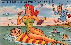 Comic Postcard Risque Pinup Sexy Young Woman Swimsuit JH8