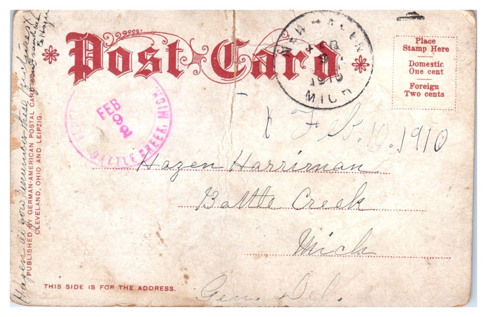 1910 Hulbert Gate and Tower, Water Works Park, Detroit, MI Postcard