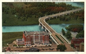 Vintage Postcard 1936 Aerial View Hotel Van Curler & Western Gateway Schenectady