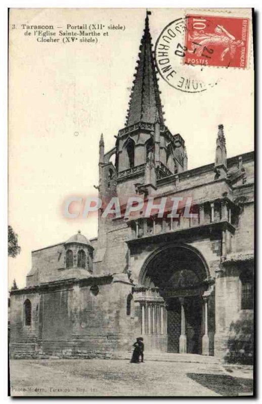 Old Postcard Tarascon Portal L & # 39Eglise St. Martha and Steeple