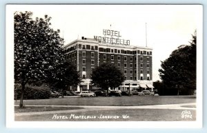 RPPC LONGVIEW, WA Washington ~ HOTEL MONTICELLO c1930s Cars Ellis 6702 Postcard