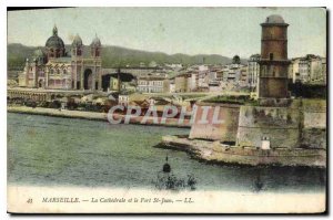 Old Postcard Marseille cathedral and Fort St Jean