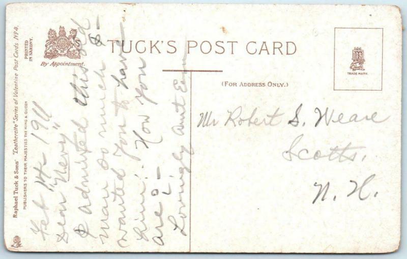 2 Postcards  TUCK VALENTINE Leatherette  Series - ca 1910s  Romantic