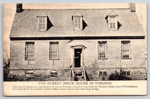 Virginia~Surry County Plantation~Oldest Brick House~Colonial~c1910 Postcard