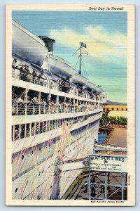 Honolulu Hawaii HI Postcard Boat Day Steamer S.S. Lurline c1940 Vintage Antique