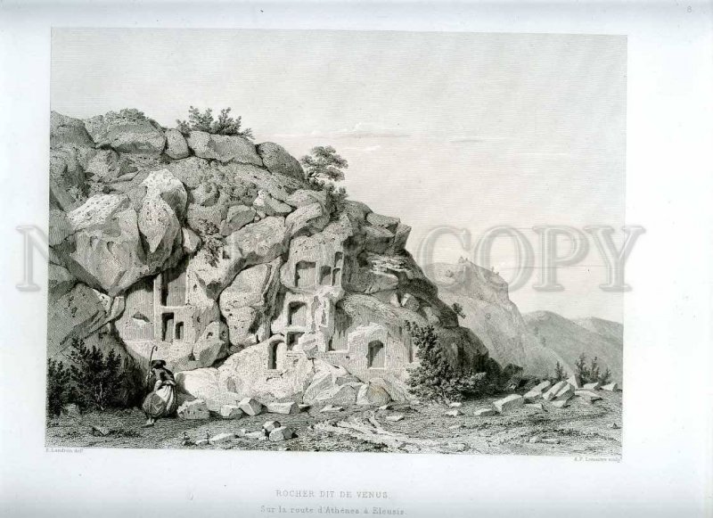 231426 GREECE Rocher Venus route Athenes Eleusis engraving Lemaitre Paris