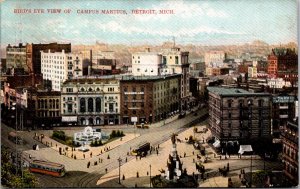 Postcard Birds Eye View of Campus Martius in Detroit, Michigan