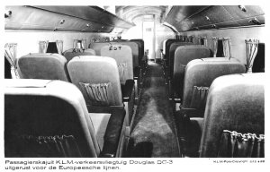 K. L. M. Verkeersvliegtuig Douglas D. C-3 Interior Real Photo Postcard