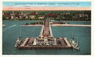 Vintage Postcard 1937 Million Dollar Pier Sunshine City St. Petersburg Florida