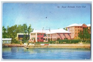 Royal Bermuda Postcard Yacht Club Scene of Boat Landing 1954 Vintage Posted