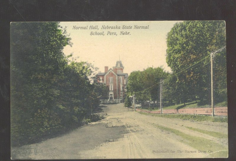 PERU NEBRASKA STATE NORMAL SCHOOL NORMAL HALL BARNES DRUG VINTAGE OSTCARD