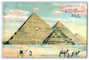 1910 Riding A Camel Scene at The Four Pyramids Cairo Egypt Antique Postcard