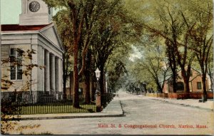 Vtg 1910 Main Street & Congregational Church Marion Massachusetts MA Postcard