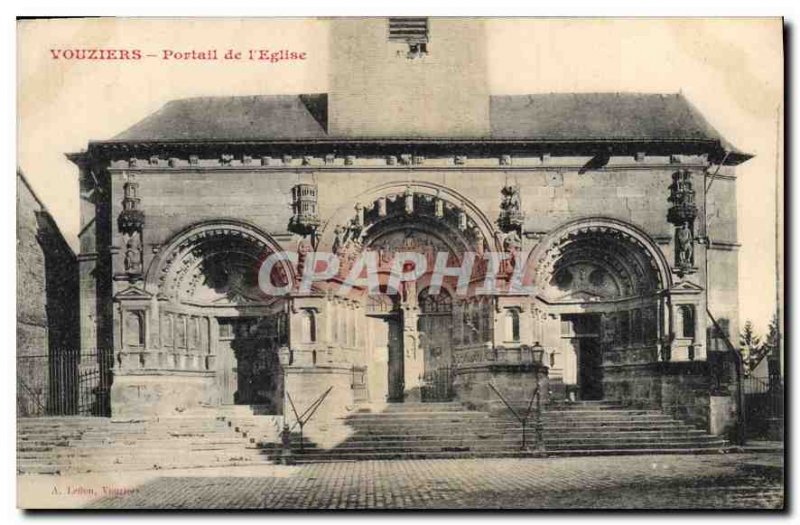 Old Postcard Vouziers Church Portal