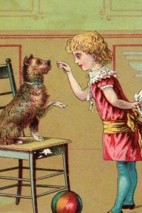 J.B Williams Co. Ivorine Toilet Soap, Girl Teaching Dog Tricks A1