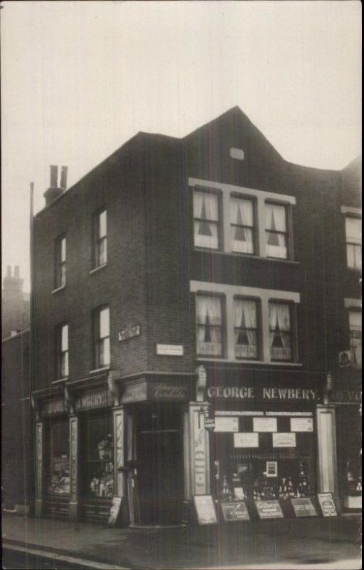 George Newbery Store BALHAM LONDON? Gilbey's Wine Signs c1910 RPPC