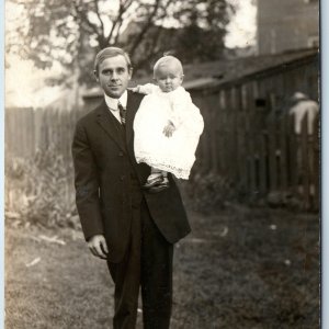 c1910s Chicago Man Father Baby RPPC House Yard Real Photo Maat - Phone 6300 A258