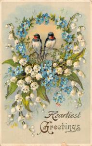 BR74077 heartiest greetings bird and flower    usa