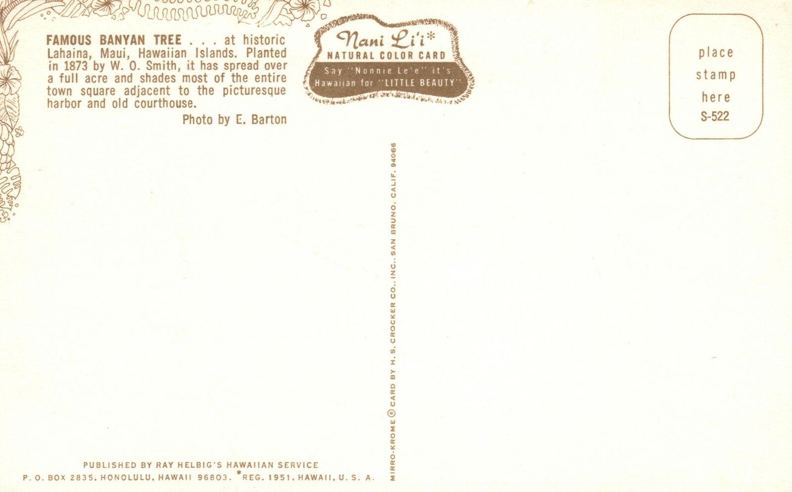 Vintage Postcard Famous Banyan Tree Historic Hawaiian Island Lahaina