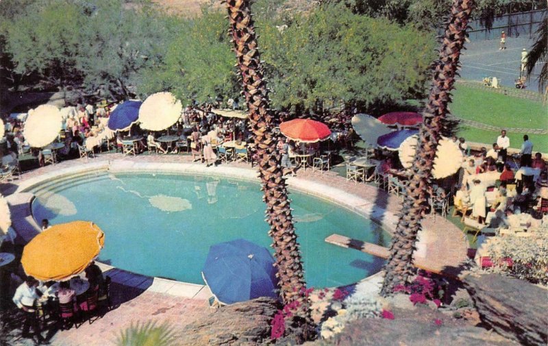 Poolside Party TENNIS CLUB Palm Springs CA Swimming Pool c1950s Vintage Postcard 