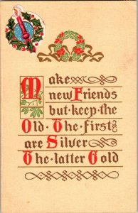 Make New Friends Huntwood Vintage Postcard C1910 Stickers Attached Arts & Crafts