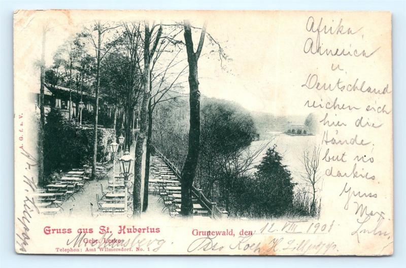 Postcard Germany Grunewald Gruss aus St Hubertus 1901 Cancel to New York USA J13