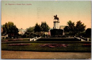 Dublin Ireland, 1930 St. Stephen''s Green Park, Lord Ardilaun Statue, Postcard