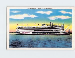 Postcard All Steel Steamer President On the Mississippi USA