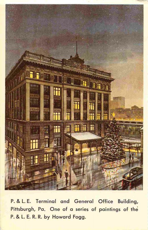 P&LE Railroad Terminal General Office Pittsburgh PA Howard Fogg artist postcard