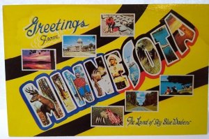 Greetings From Minnesota Large Big Letter Postcard Land Of Sky Blue Waters 1960