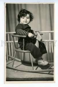 3042419 Little BOY on HORSE Toy as CHAIR old REAL PHOTO