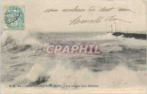 Old Postcard Boulogne The wave sweeping Lighthouse