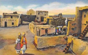 Laguna Pueblo Native American Plaza Old Church New Mexico linen postcard