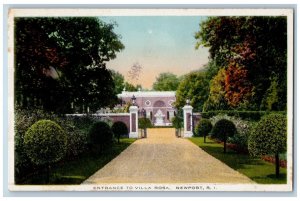 c1950's Entrance To Villa Rosa Landscape Garden Gated Lamp New Port RI Postcard