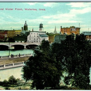 c1910s Waterloo IA Downtown Birds Eye Lith Photo Postcard 4th St Bridge Mint A46