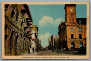 Postcard Regina SK c1930s Eleventh Avenue Showing Post Office Shops Street View